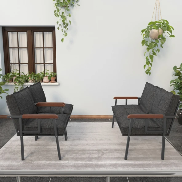 Mygusi Modern Balkon, Bahçe, Cafe, Metal Kanepe Koltuk Takımı , Bahçe Mobilyası, 211 - Antrasit - Resim 2