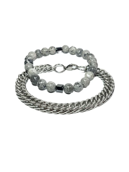 JTSS25KOB1571 PASLANMAZ ÇELİK JASPER DOĞALTAŞ JANTİ KOMBİN BİLEKLİK KUTULU ürün görseli 1