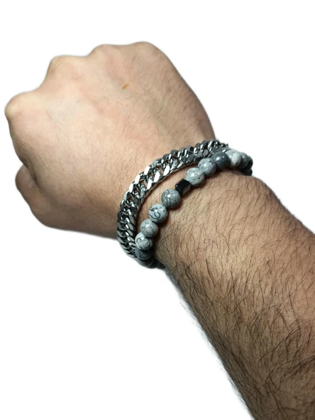 JTSS25KOB1571 PASLANMAZ ÇELİK JASPER DOĞALTAŞ JANTİ KOMBİN BİLEKLİK KUTULU - Resim 3