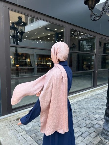 Taş Desen Pamuklu Jakar Şal-Pudra - 6