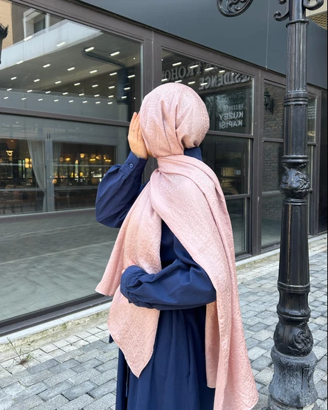 Taş Desen Pamuklu Jakar Şal-Pudra