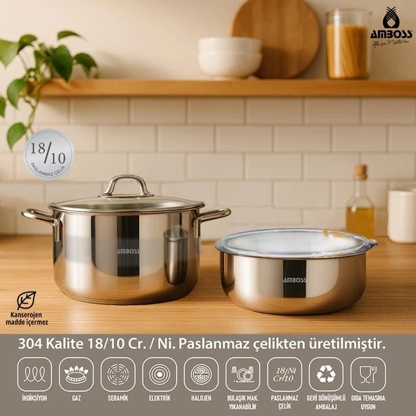 4 Parça Cook and Store Paslanmaz Çelik Tencere Saklama Kabı Pratik Set ürün görseli