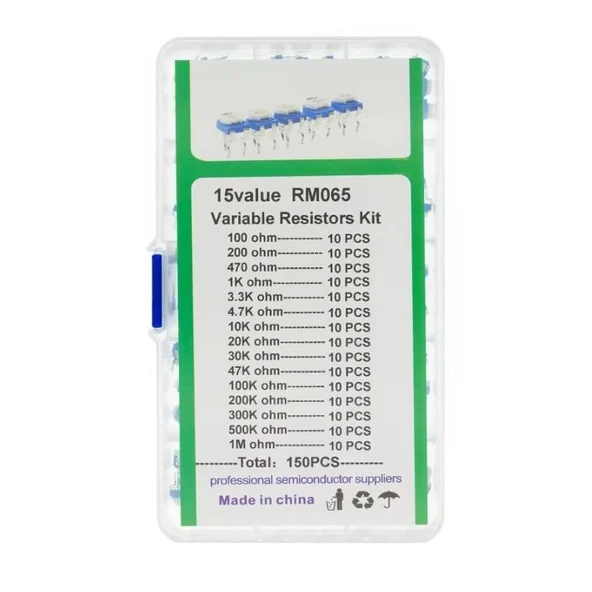 150 Adet 100R/1MR Trimpot Potansiyometre Seti Dik RM065 15 Çeşit Şeffaf Çantada - 4