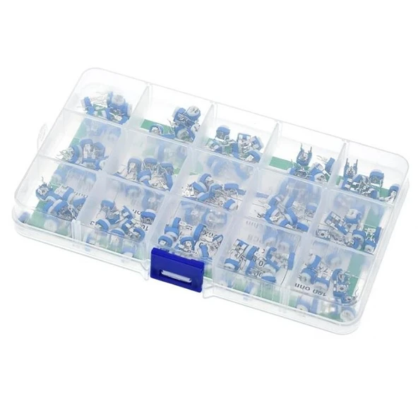 150 Adet 100R/1MR Trimpot Potansiyometre Seti Dik RM065 15 Çeşit Şeffaf Çantada - 3