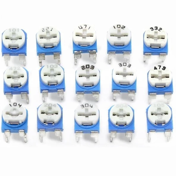 150 Adet 100R/1MR Trimpot Potansiyometre Seti Dik RM065 15 Çeşit Şeffaf Çantada - 5