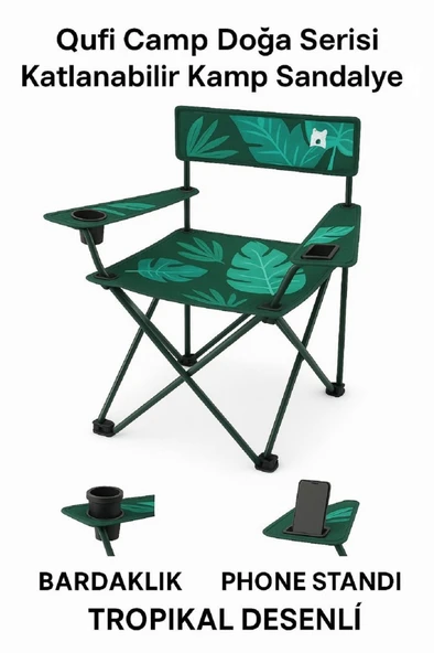 Qufi Desenli Katlanır Kamp Piknik Sandalyesi Rejisör Koltuğu Yeşil - 2