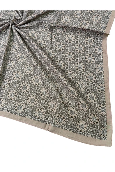 Ebruli Pamuklu Etnik Desenli Soft Eşarp – 90x90 cm