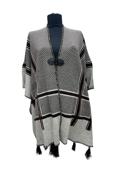 Akmoda Kalın Kışlık Triko Uzun  Panço