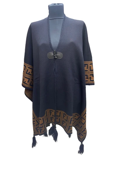 Akmoda Kalın Kışlık Triko Uzun  Panço