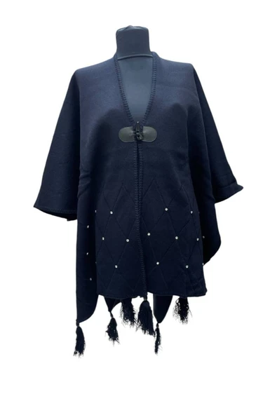 Akmoda Kalın Kışlık Triko Uzun  Panço