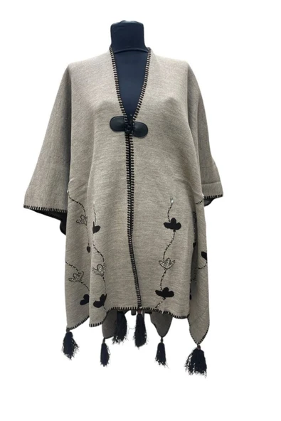 Akmoda Kalın Kışlık Triko Uzun  Panço