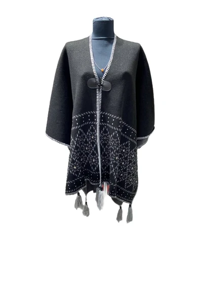 Akmoda Kalın Kışlık Triko Uzun  Panço