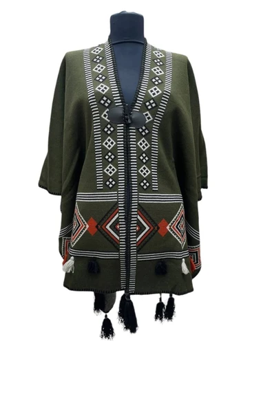 Akmoda Kalın Kışlık Triko Uzun  Panço
