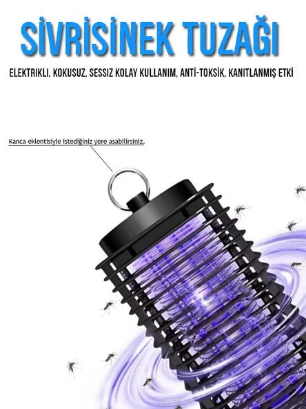 Sivrisinek Tuzağı Elektronik Sivrisinek Öldürücü Kokusuz, Sessiz Dış Ortamda Kullanıma Uygun Kancalı - 3