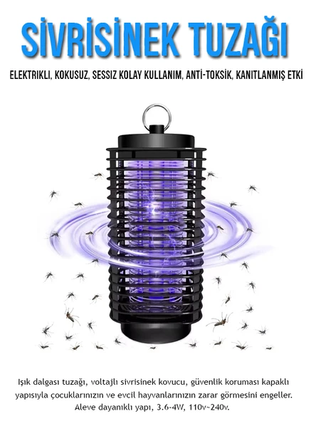 Sivrisinek Tuzağı Elektronik Sivrisinek Öldürücü Kokusuz, Sessiz Dış Ortamda Kullanıma Uygun Kancalı - 2