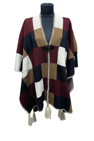 Akmoda Kalın Kışlık Triko Uzun  Panço