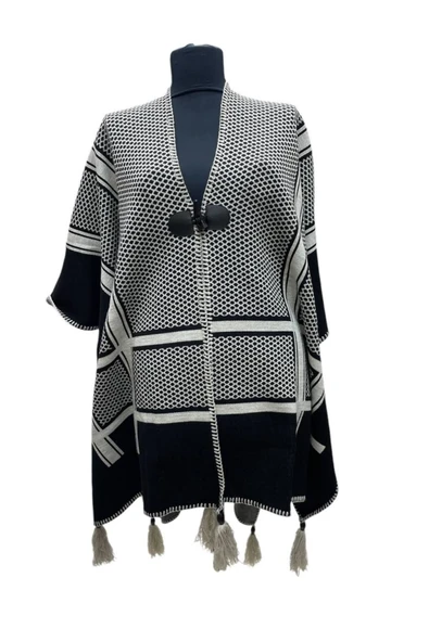 Akmoda Kalın Kışlık Triko Uzun  Panço