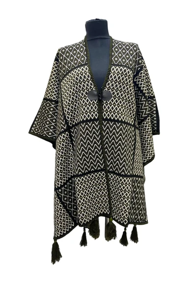 Akmoda Kalın Kışlık Triko Uzun  Panço