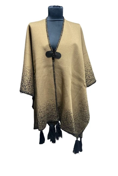 Akmoda Kalın Kışlık Triko Uzun  Panço - 1