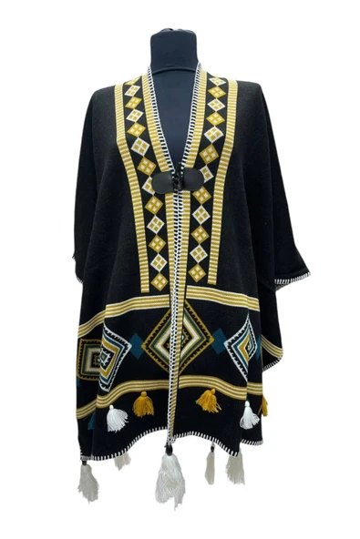 Akmoda Kalın Kışlık Triko Uzun  Panço