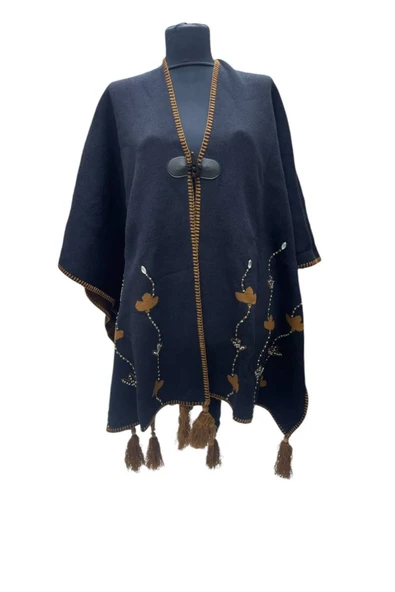 Akmoda Kalın Kışlık Triko Uzun  Panço