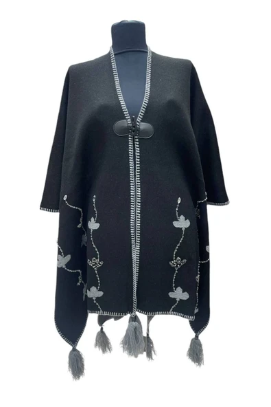 Akmoda Kalın Kışlık Triko Uzun  Panço