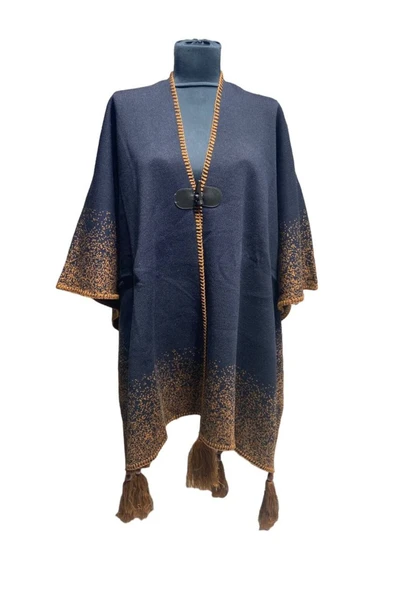 Akmoda Kalın Kışlık Triko Uzun  Panço - 1