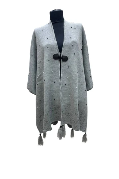 Akmoda Kalın Kışlık Triko Uzun  Panço