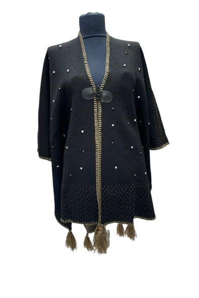 Akmoda Kalın Kışlık Triko Uzun  Panço