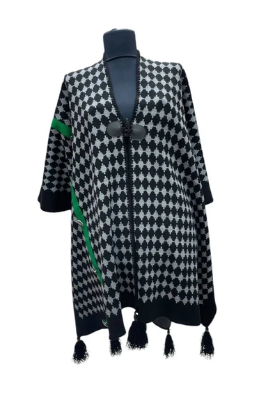 Akmoda Kalın Kışlık Triko Uzun  Panço - 1