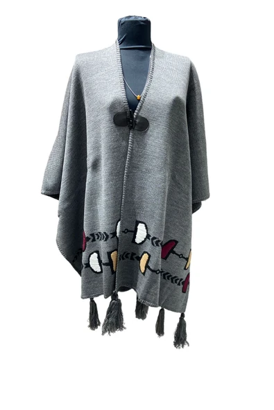 Akmoda Kalın Kışlık Triko Uzun  Panço