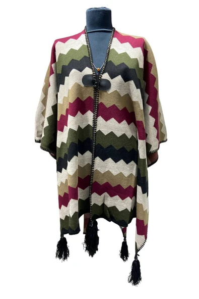 Akmoda Kalın Kışlık Triko Uzun  Panço