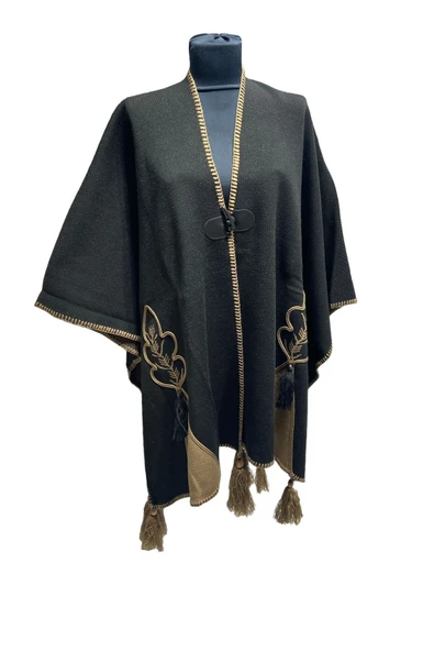 Akmoda Kalın Kışlık Triko Uzun  Panço