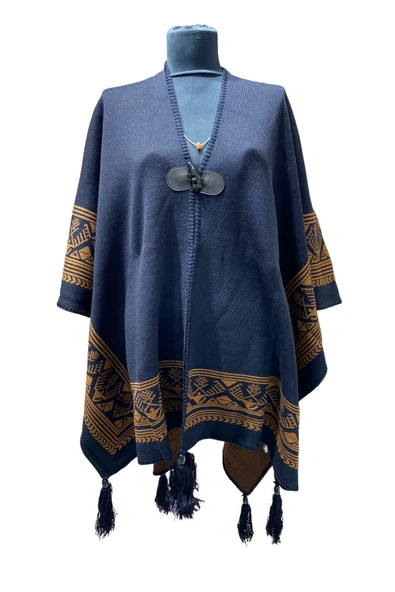 Akmoda Kalın Kışlık Triko Uzun  Panço