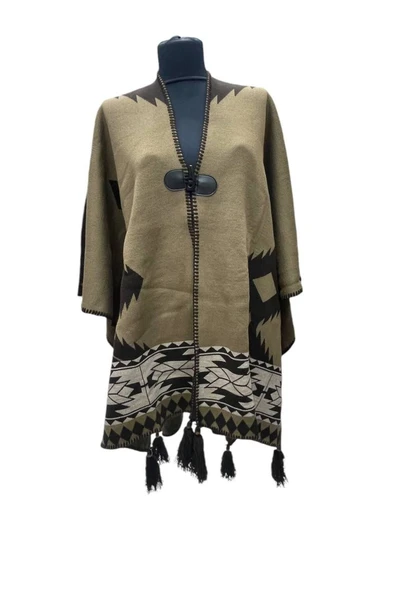 Akmoda Kalın Kışlık Triko Uzun  Panço