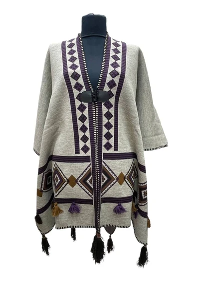 Akmoda Kalın Kışlık Triko Uzun  Panço