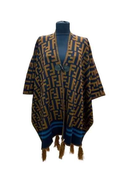 Akmoda Kalın Kışlık Triko Uzun  Panço