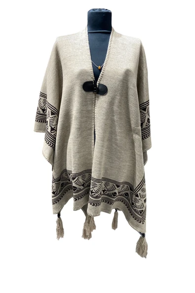 Akmoda Kalın Kışlık Triko Uzun  Panço