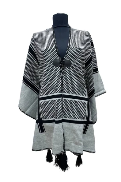 Akmoda Kalın Kışlık Triko Uzun  Panço