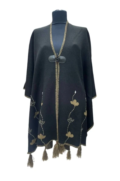 Akmoda Kalın Kışlık Triko Uzun  Panço
