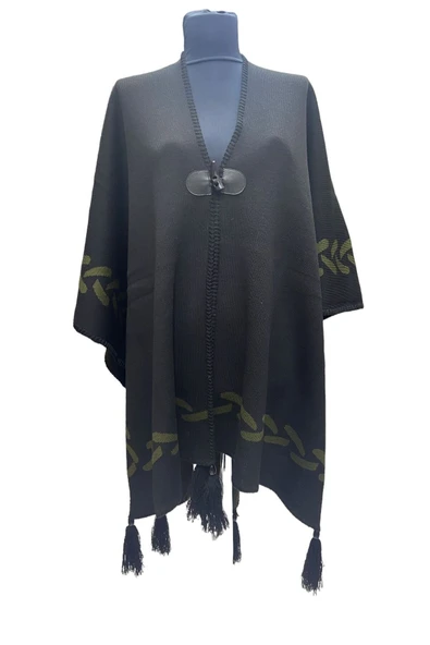 Akmoda Kalın Kışlık Triko Uzun  Panço