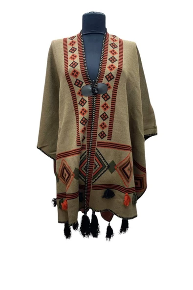 Akmoda Kalın Kışlık Triko Uzun  Panço