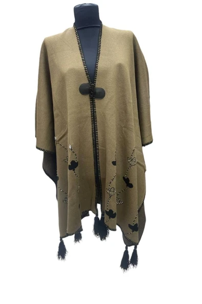 Akmoda Kalın Kışlık Triko Uzun  Panço