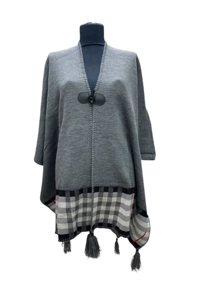 Akmoda Kalın Kışlık Triko Uzun  Panço