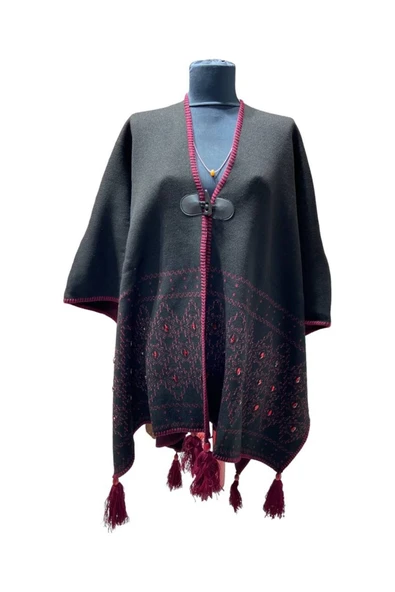 Akmoda Kalın Kışlık Triko Uzun  Panço