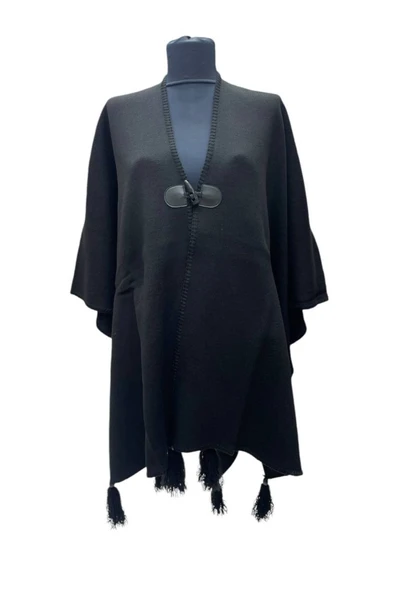 Akmoda Kalın Kışlık Triko Uzun  Panço