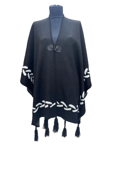 Akmoda Kalın Kışlık Triko Uzun  Panço