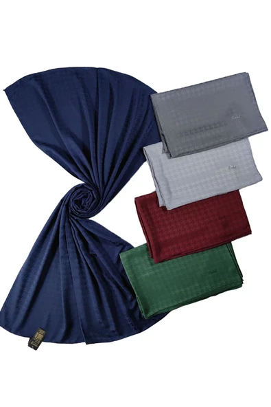 Enba Viskon Jakarlı Kaz Ayağı Desenli Şal 75x190 cm - Resim 5