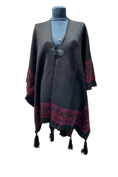 Akmoda Kalın Kışlık Triko Uzun  Panço