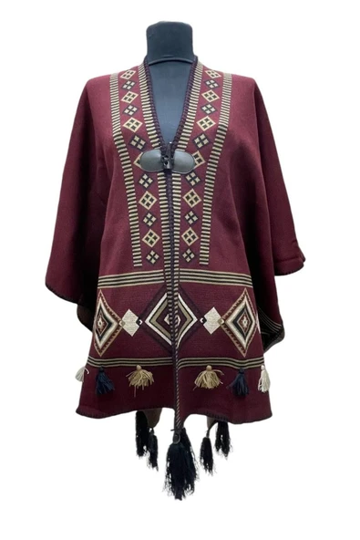 Akmoda Kalın Kışlık Triko Uzun  Panço